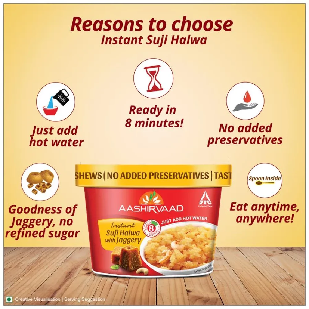 Aashirvaad Instant Suji Halwa With Jaggery - Ready In Minutes, 70g-8.webp